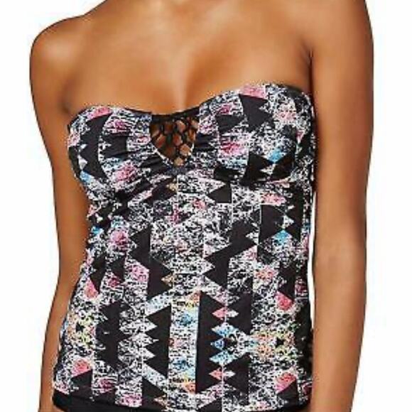 Hula Honey Women's Black Multi Just Another Brick Convertible Tankini Top sz S - Picture 1 of 3